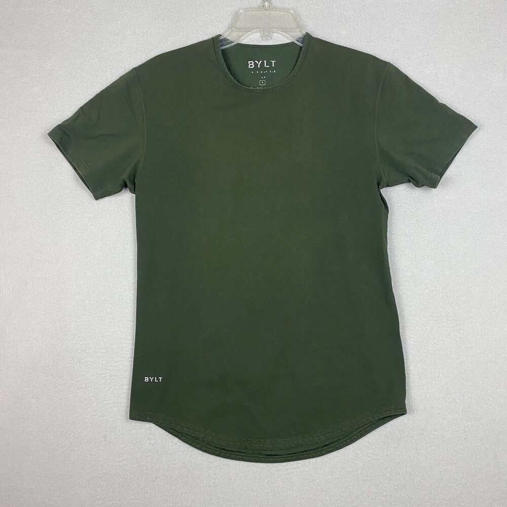 BYLT Mens Small Athletic T-Shirt Basic Tee Forrest Green Crew Neck Short Sleeve